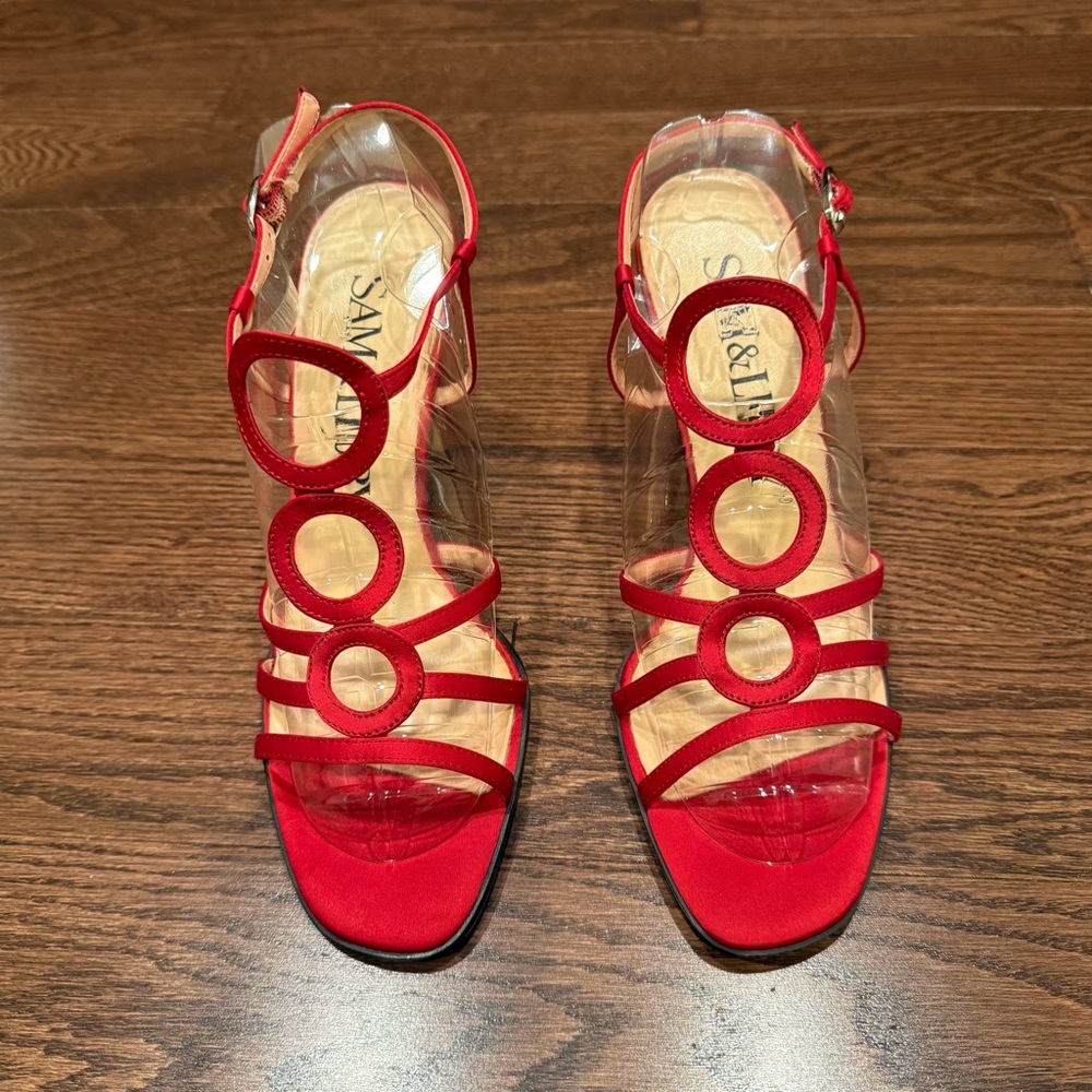 Sam & Libby Red Statin Circle Strap Heels